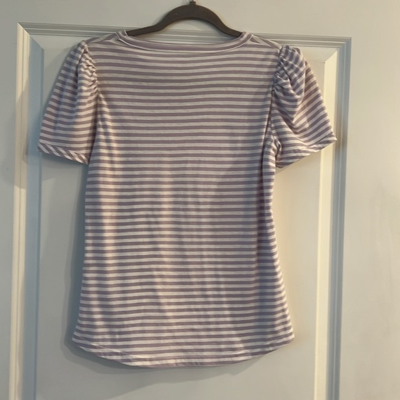 Kate Spade Puff Sleeve Crewneck Tee Purple Stripes Size - XS - Picture 2 of 4